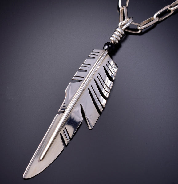 Large Knife Wing Feather Pendant by Ray Tracey - Onyx 6J32B