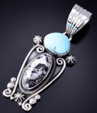 Silver & Golden Hills Turquoise White Buffalo Navajo Pendant - Erick Begay 6C02G