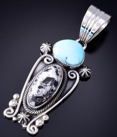 Silver & Golden Hills Turquoise White Buffalo Navajo Pendant - Erick Begay 6C02G