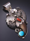 Silver Multistone & Bear Claw Navajo Feathers Pendant by Jerry Thompson 5J29F