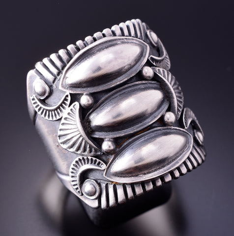 Size 12-3/4 Silver Navajo Handstamped Concho Ring by Derrick Gordon 4A31J