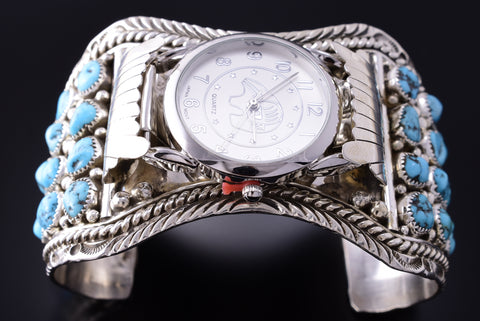 Silver & Sleeping Beauty Turquoise Men's Watch Bracelet by Marlene Haley 4A19S