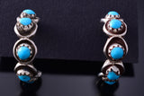 Silver & Turquoise Zuni Petty Point Hoop Earrings by David Boone 3H02A