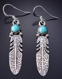 Silver & Turquoise Navajo Handmade Eagle Feather Earrings Sharon McCarthy 5G18B
