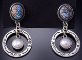 Silver & Golden Hills Turquoise Fresh Pearl Navajo Earrings by Erick Begay 6C02O