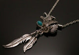 Wonderful Silver Howling Wolf & Turquoise Necklace - Navajo Handmade 4D11F