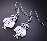 Silver & Mother of Pearl & Jet Zuni Inlay Owl Earrings Regina Kallestewa 3K09Q