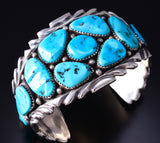 Vintage Silver & Turquoise Navajo Handmade Cluster Bracelet - Touchine 5K17D