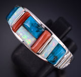 Size 12.5 Silver Multistone Navajo Cobblestone Inlay MENS Ring by Rick Tolino 5L05O