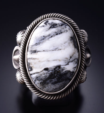 Size 11-1/4 Silver & White Buffalo Turquoise Navajo Men's Ring by Erick Begay 6C01Z