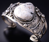 Vintage Silver & White Buffalo Turquoise Navajo Bracelet by Gilbert Adakai 6F09K