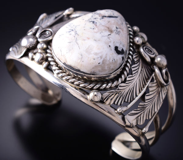 Vintage Silver & White Buffalo Turquoise Navajo Bracelet by Gilbert Adakai 6F09K