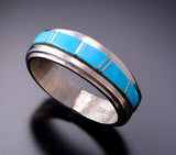 Size 8 Turquoise Inlay Ring Navajo handmade 3E18B