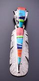 Silver & Turquoise Navajo Inlay Eagle Feather Pendant 4B21Z
