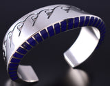 Vintage Zuni Bracelet With Water Symbol Design by Lonn Parker - Lapis Stone 6K02V