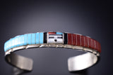 Turquoise and Coral Zuni Sunface Bracelet by Don Dewa 6K28V