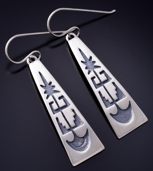 Silver Navajo Handmade Basket Design Earrings by Allen Lee 6B14B