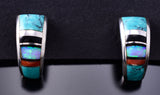 Inlay turquoise half-Hoop Earrings By Navajo Julius Burbank - 6K02E