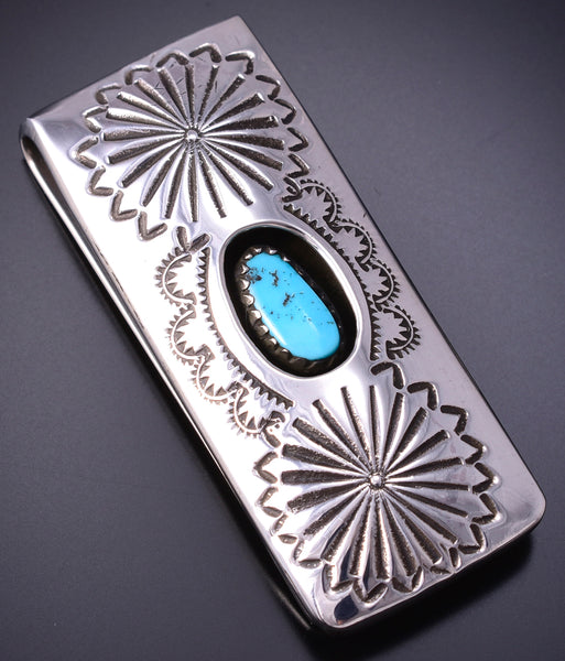 Silver & Turquoise Navajo Concho Stars Money Clip by Shirley Skeets 4M16Y