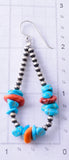 Silver & Turquosie Navajo Pearl Handstrung Loop Earrings by Corraine Smith 6B14G