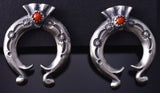 Silver & Coral Navajo Horseshoe Post Earrings by Adrienne Gordon 5G18U