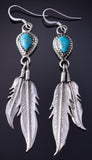 Silver & Turquoise Navajo Handmade Eagle Feather Earrings Sharon McCarthy 5G16S