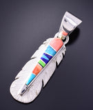 Silver Multistone Navajo Inlay Eagle Feather Pendant by TSF 3L08Y