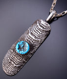 Silver & Turquoise Navajo Tufacast Long Pendant by Ravis Henry 6D20V