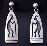 Silver Hopi Handmade Kokopelli Dancing Earrings by Larry Pooyouma 5F04Q