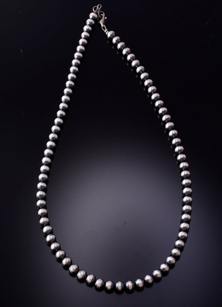 Deal of the Day - Silver Pearls Bead Necklace by Navajo Artist Vangie Touchine 6mm - 18 inches 3L06B