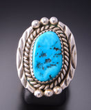 Size 7-3/4 Silver & Kingman Turquoise Navajo Handmade Ring by Julia Etsitty 3F19K