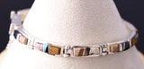 Silver & Tiger Eye Multistone Navajo Inlay Link Bracelet by Bessie Johnson 6H25D