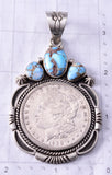 Silver & Golden Hills Turquoise Morgan Silver Dollar Pendant - Erick Begay 6F27T