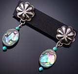 Silver & Turquoise w/ Abalone Navajo Concho Earrings by Ravis Henry 6H06J