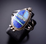 Size 9 Opal and Denim Lapis Navajo Inlay Ring by James Manygoats 6K22V