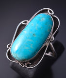 Vintage Size 7-1/4 Silver & Turquoise Flow Navajo Ring 5K17S