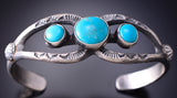 Navajo Sandcast Bracelet with Kingman Turquoise by Kevin Billah 6K28O