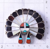 Vintage Silver & Turquoise Multistone Zuni Inlay Sunface Pendant/Brooch 5F10M