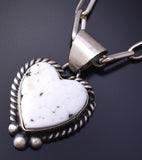 Silver & White Buffalo Turquoise Navajo Handmade Heart Pendant by Johnny Dixon 5L26M