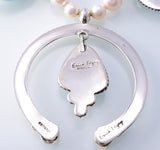 Silver & Golden Hills Turquoise & Fresh Pearl Navajo Squash Blossom Necklace by Erick Begay 3H21W