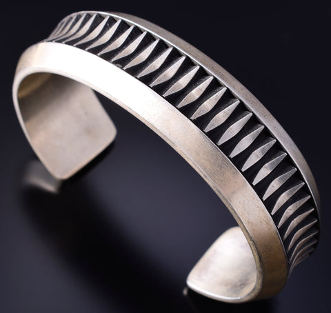 Silver Navajo Handmade Men's Bracelet by Leander Tahe 5L20B