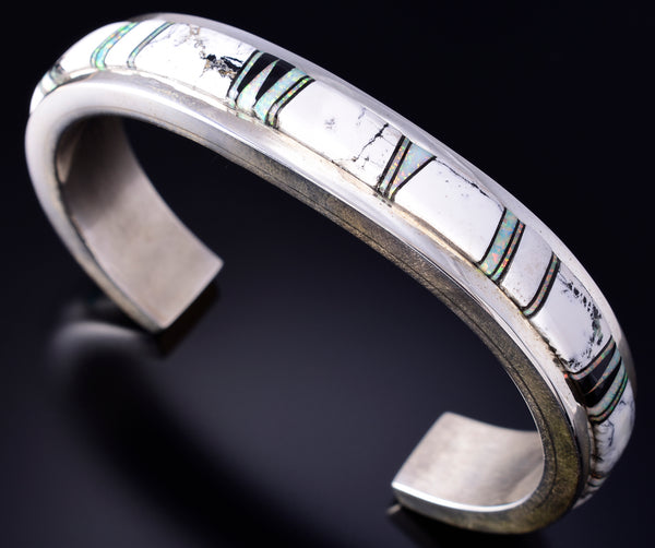 Silver Multistone Navajo Inlay Bracelet by Rick Tolino 5L20C