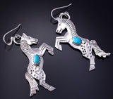 Silver & Turquoise Navajo Handmade Free Horses Earrings by Louise Yazzie 5G16M