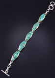 Vintage Silver & Turquoise Navajo Inlay Link Bracelet 5L17E