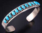 Vintage Silver & Turquoise Row Navajo Bracelet signed LJ 5K10H