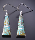 Silver & Turquoise Navajo Inlay Dangle Earrings by James Manygoats 6D07O