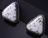 Silver & White Buffalo Turquoise Navajo Triangular Post Earrings C. Belone 6B14D
