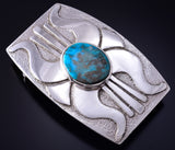 Silver & Turquoise Navajo Tufacast Handmade Concho Buckle by Lee Begay 5F04T