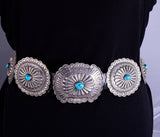Vintage Classic Traditional Navajo Turquoise Concho Belt signed LS 5L11S