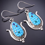 Silver & Turquoise Multistone Zuni Inlay Corn Post Earrings Beverly Etsate 6D07Q